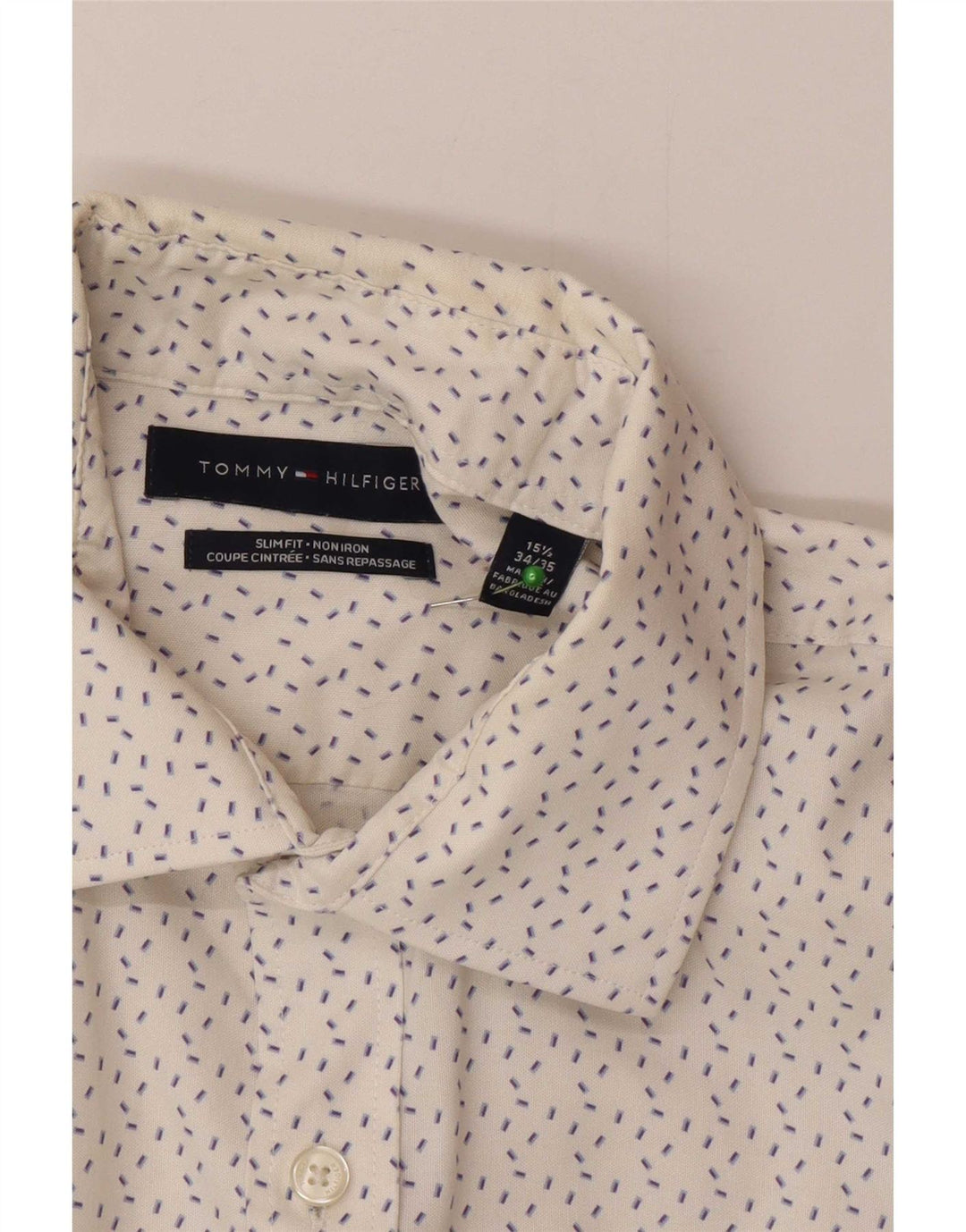 Camisa masculina Tommy Hilfiger Slim Fit tamanho 15 1/2 médio branco manchado
