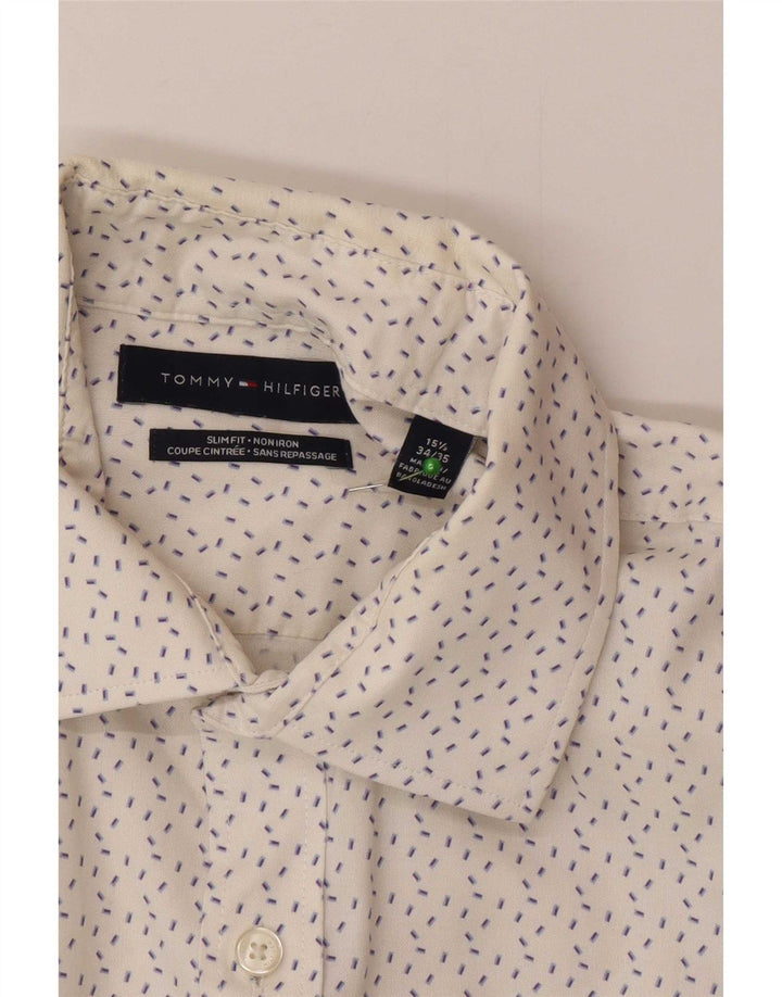 Camisa masculina Tommy Hilfiger Slim Fit tamanho 15 1/2 médio branco manchado