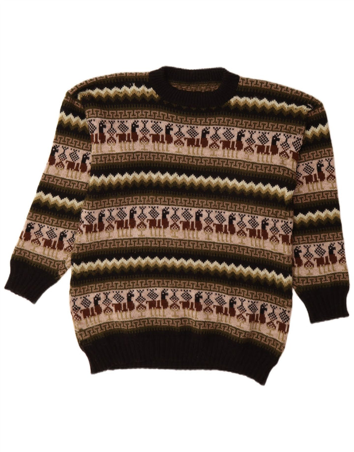 Suéter vintage masculino com gola redonda, médio multicolorido Fair Isle