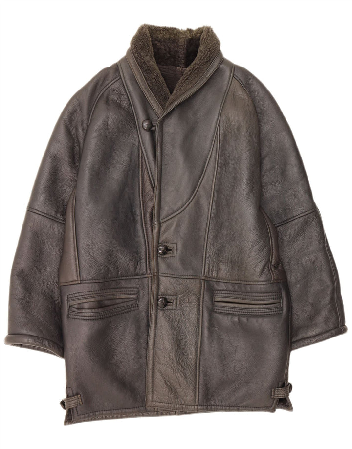 Sobretudo masculino vintage Shearling UK 42 XL preto