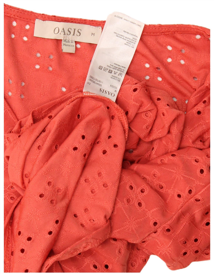 Blusa feminina Oasis com amarração frontal e manga curta Reino Unido 14 poliéster vermelho médio