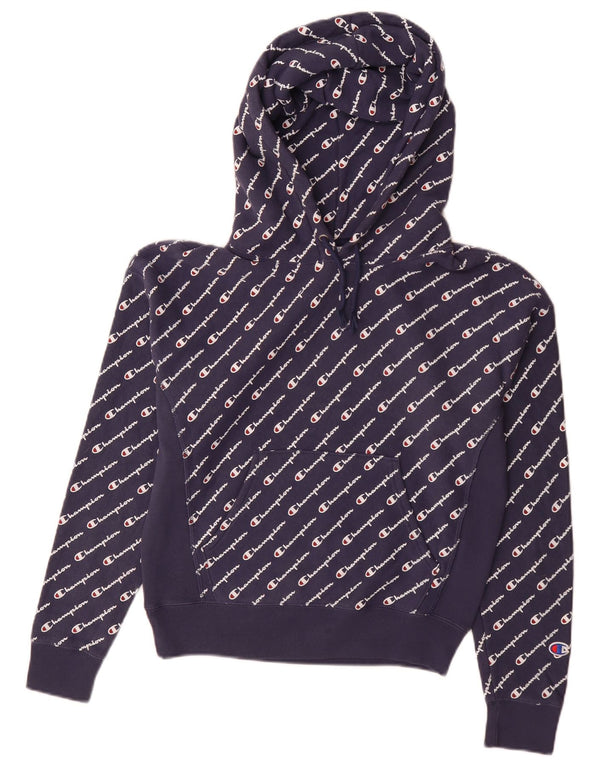 Jumper feminino com capuz gráfico Champion Reverse Weave Reino Unido 10 pequeno azul marinho