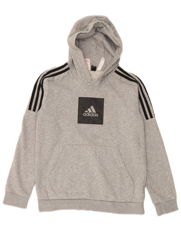 ADIDAS Meninos Graphic Hoodie Jumper 13-14 Anos Cinza Algodão