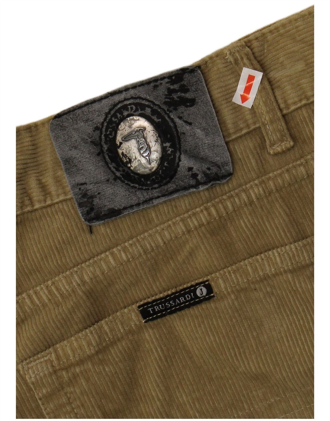 Calça masculina reta de veludo TRUSSARDI IT 54 2XL W40 L32 algodão cáqui