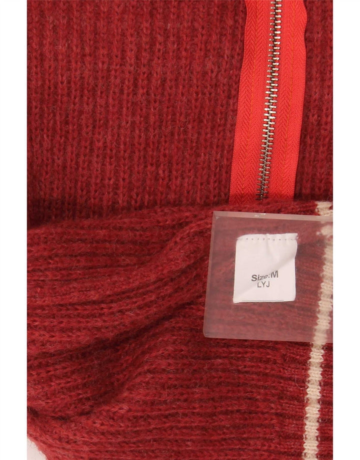 Suéter cardigã feminino vintage com zíper completo Reino Unido 14 bloco colorido vermelho médio