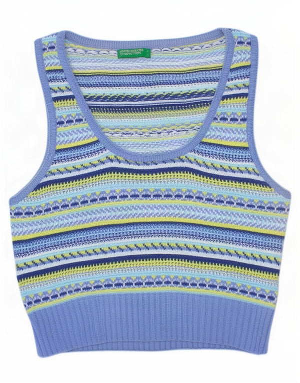 Regata feminina Benetton Crop Vest UK 8 pequena listrada multicolorida de algodão