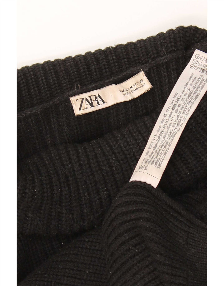 Suéter feminino Zara com gola redonda e viscose preta média Reino Unido 14