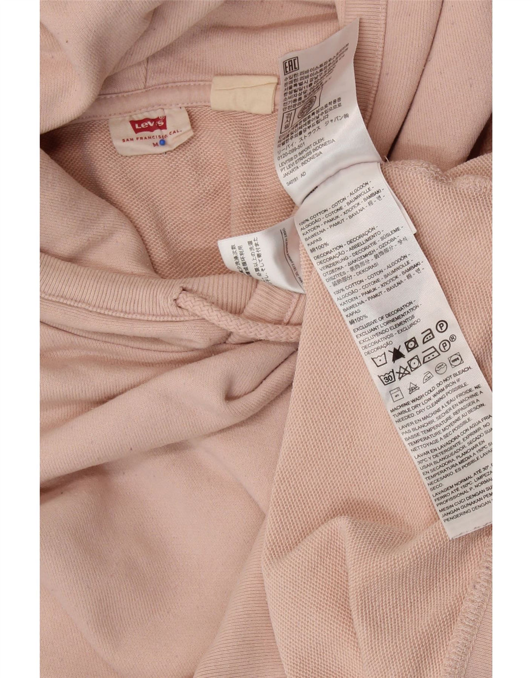 Suéter com capuz grande feminino LEVI'S Reino Unido 14 algodão rosa médio