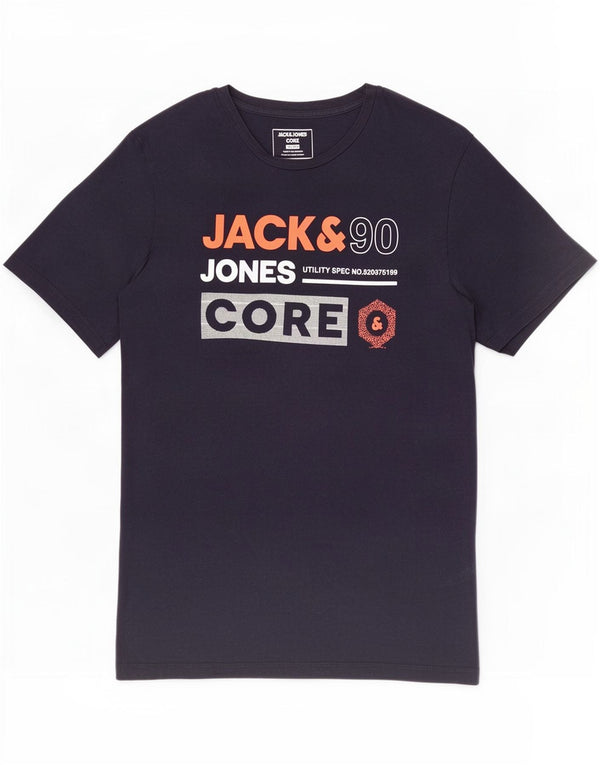 Jack & Jones Camiseta masculina slim fit gráfica top pequeno algodão azul marinho
