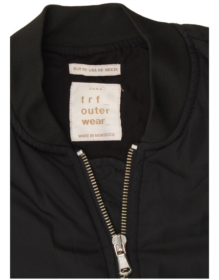 Zara Womens Loose Fit Bomber Jacket UK 4 XS Preto Poliéster Moderno