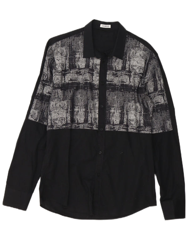 Camisa masculina Bikkembergs com padrão abstrato grande de algodão preto