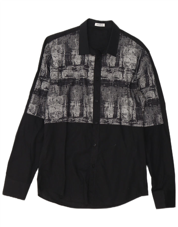 Camisa masculina Bikkembergs com padrão abstrato grande de algodão preto