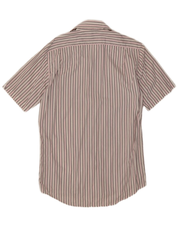 Lacoste Camisa masculina de manga curta tamanho 38 algodão listrado rosa médio