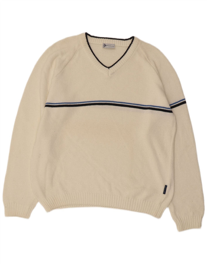 SERGIO TACCHINI Suéter masculino com decote em V grande algodão branco