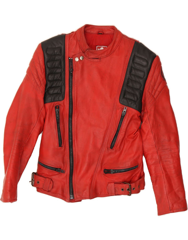 Jaqueta masculina de couro VINTAGE para motociclistas IT 48 couro colorblock vermelho médio