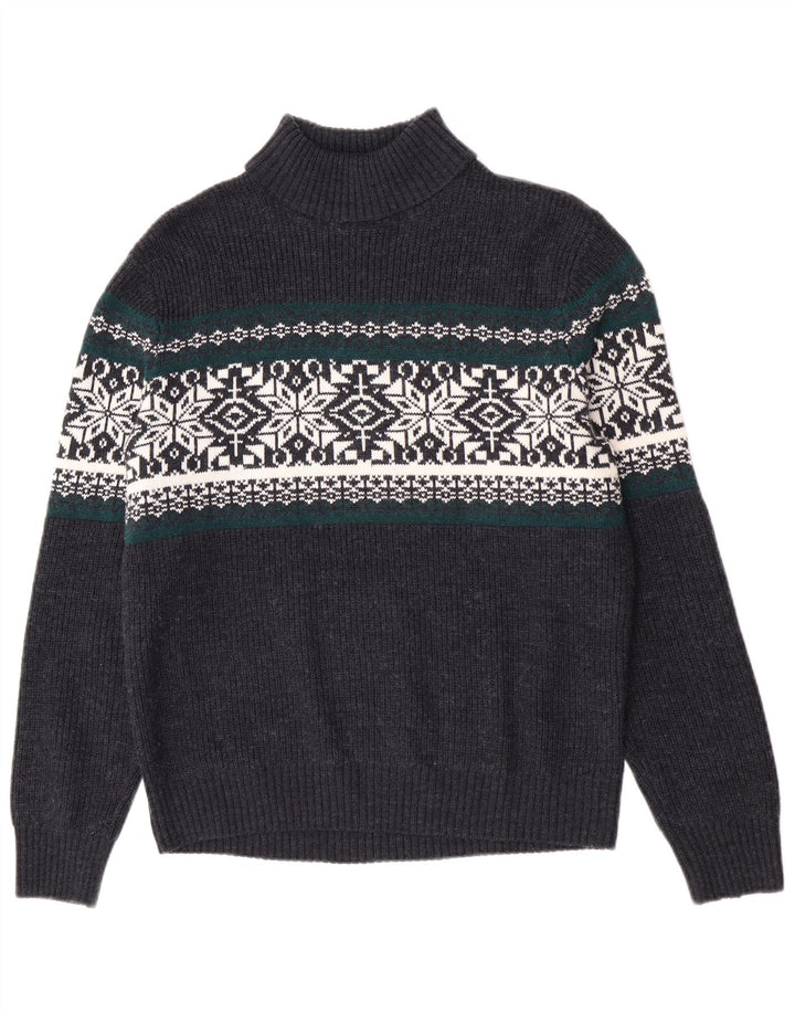 Suéter masculino Canda com gola redonda, azul marinho médio Fair Isle acrílico