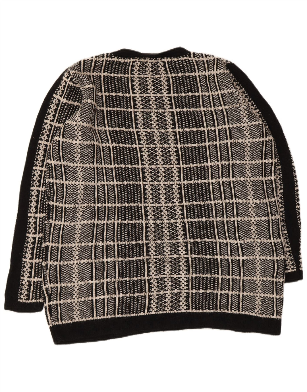 Suéter feminino MARKS & SPENCER com gola redonda Reino Unido 16 grande xadrez preto