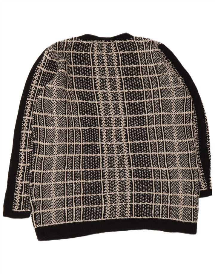 Suéter feminino MARKS & SPENCER com gola redonda Reino Unido 16 grande xadrez preto