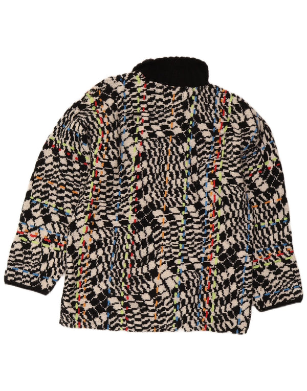 Suéter cardigã feminino vintage com estampa abstrata com zíper completo Reino Unido 16 preto grande