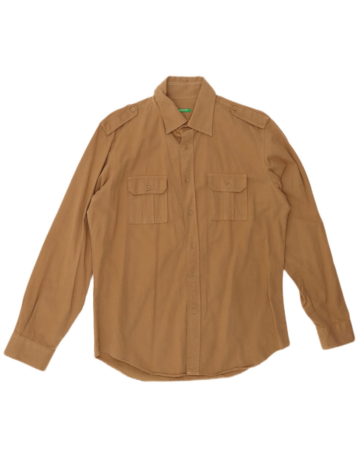 Camisa militar masculina de flanela BENETTON bege médio