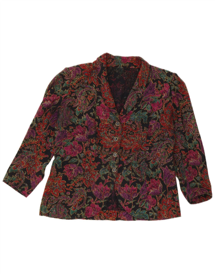 Jaqueta blazer vintage feminina com 4 botões Reino Unido 14 grande floral multicolorido