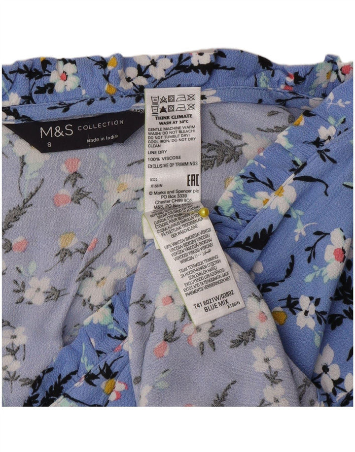 Blusa feminina Marks & Spencer grande tamanho Reino Unido 8 pequena azul floral