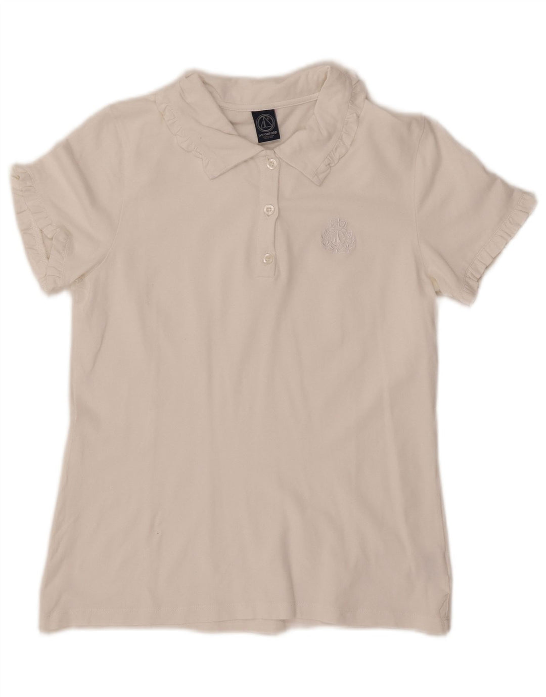 Camisa polo feminina IVY OXFORD Reino Unido 12 algodão branco médio