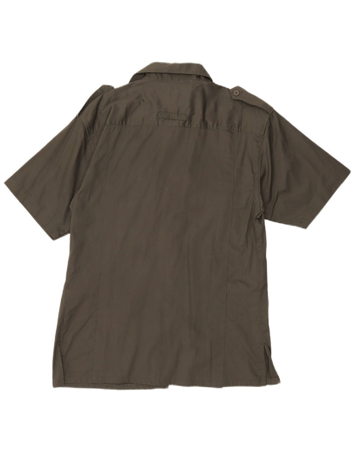 ESSE EMME Camisa militar masculina de manga curta de algodão cáqui médio