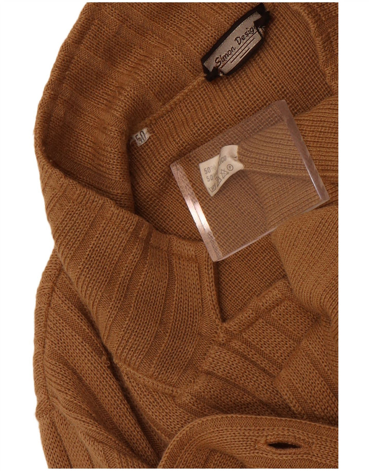 Suéter cardigã masculino vintage com peito duplo IT 50 lã marrom médio