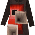 Vestido bainha feminino Desigual manga comprida UK 12 cinza médio geométrico