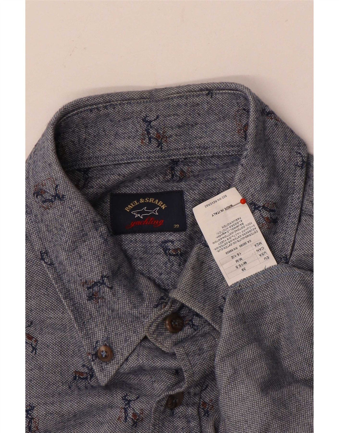 Camisa masculina Paul & Shark com estampa abstrata tamanho 39 algodão azul médio