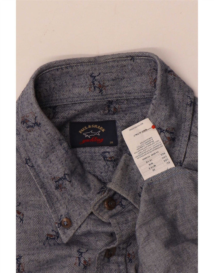Camisa masculina Paul & Shark com estampa abstrata tamanho 39 algodão azul médio