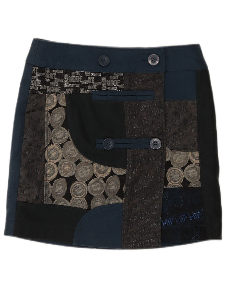 Saia feminina Desigual A-Line EU 38 Médio W32 Azul Marinho Geométrico