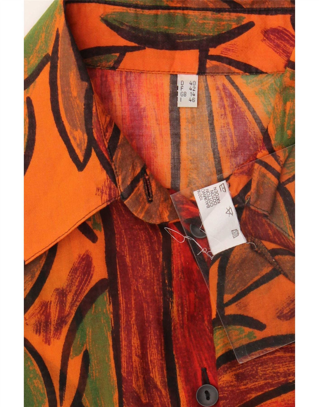 Camisa vintage feminina com padrão abstrato Reino Unido 14 grande multicolorida