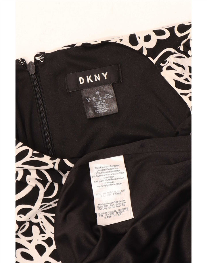 Vestido feminino Dkny com bainha sem mangas com padrão abstrato US 6 médio preto