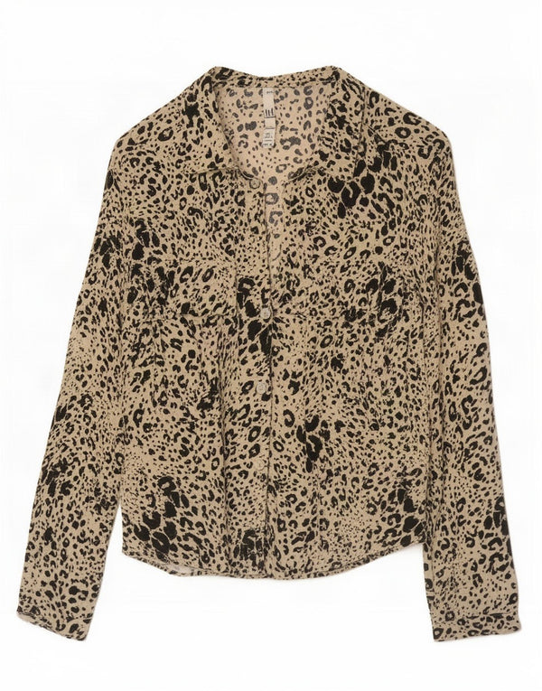 Blusa feminina Zara Trafaluc UK 10 pequena bege estampa animal viscose