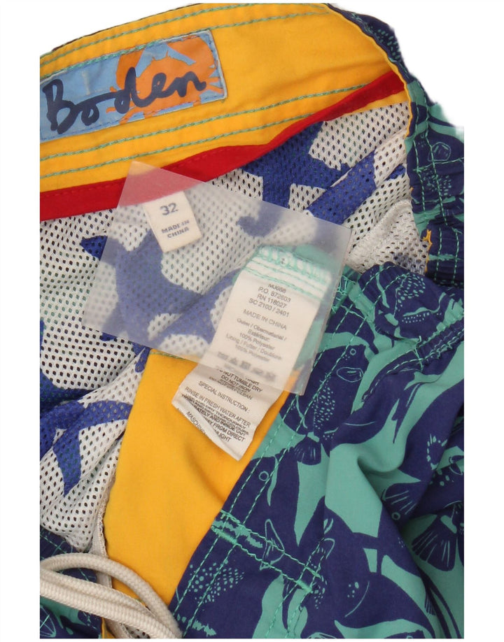 Shorts de natação Boden masculino com padrão abstrato azul médio poliéster