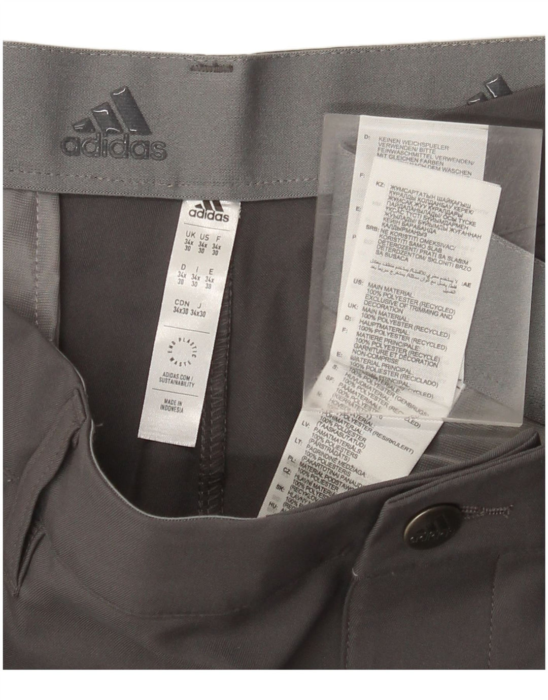 Calça Adidas Mens Slim Chino W34 L30 Cinza Poliéster