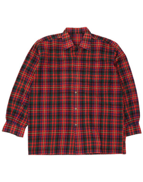 Camisa masculina vintage de flanela média xadrez vermelha