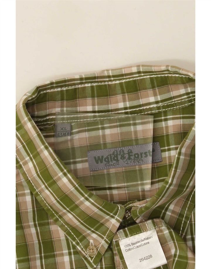 Camisa masculina de flanela Wald & Forst tamanho 43/44 XL caqui xadrez algodão