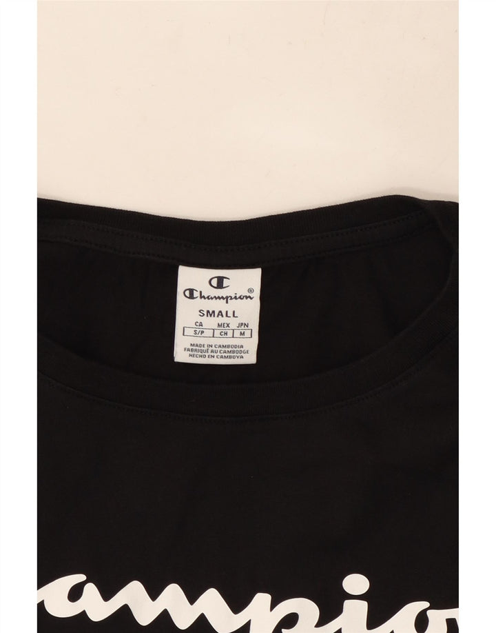 Camiseta feminina CHAMPION com estampa de grandes dimensões UK 10 pequena preta
