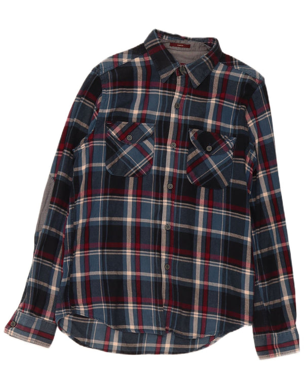Camisa masculina de flanela Marlboro Classics Slim Fit média xadrez azul marinho