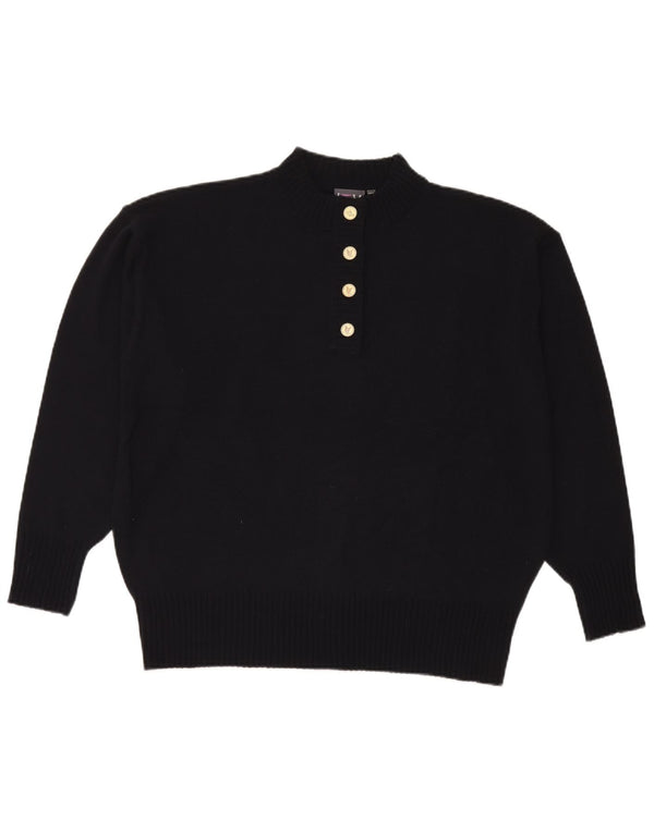 Vintage Womens Button Neck Jumper Sweater UK 20 2XL Navy Blue Acrylic