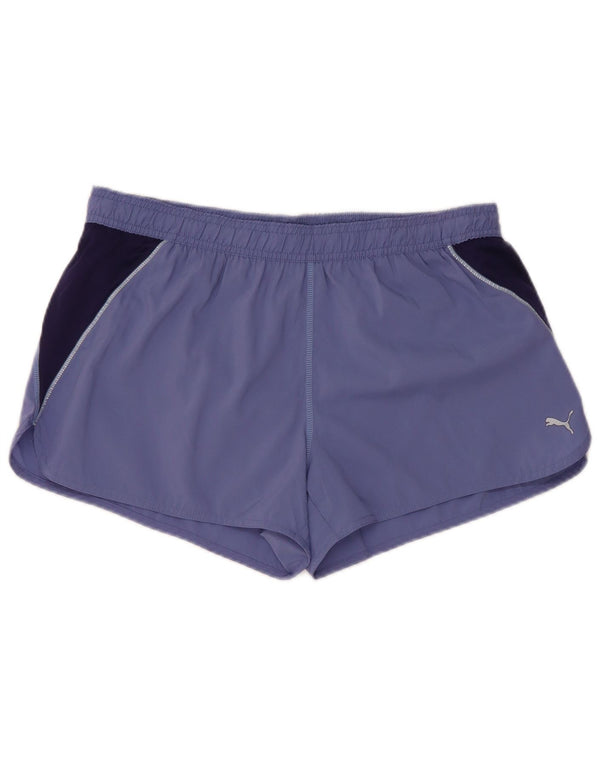 Shorts esportivos femininos Puma UK 14 grande roxo colorblock poliéster
