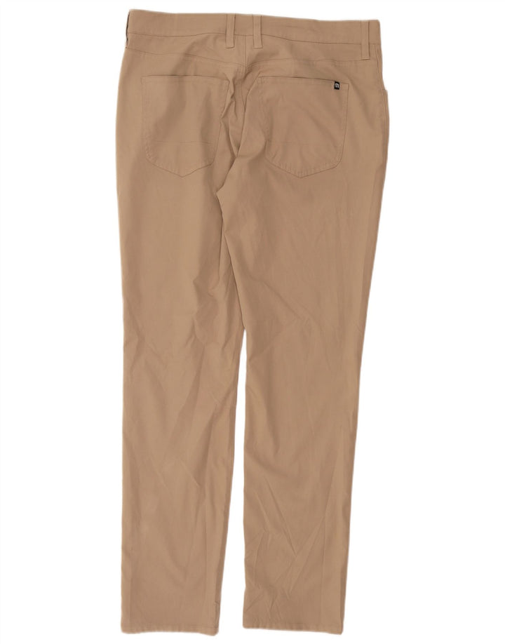 Calças casuais finas masculinas vintage W33 L31 poliéster bege