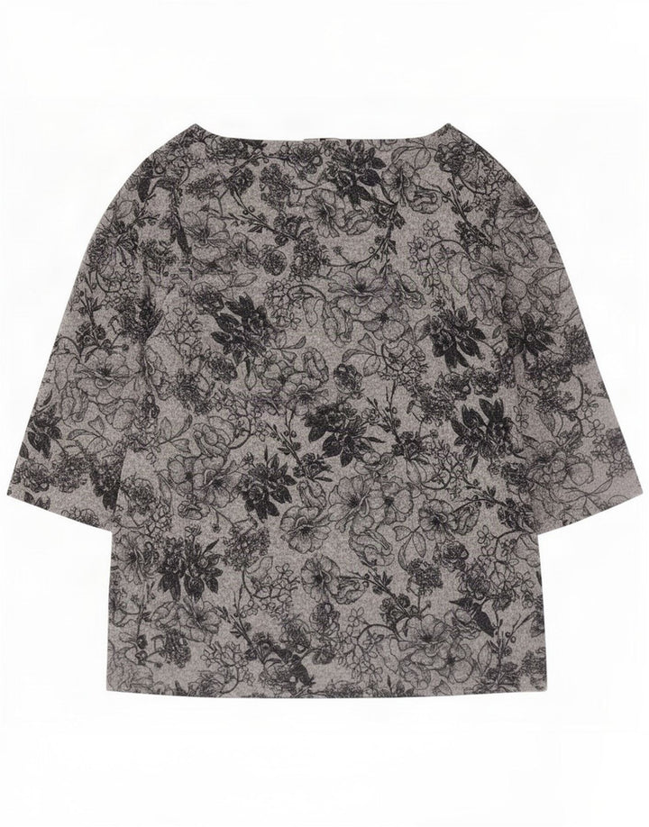 Top feminino Marks & Spencer manga 3/4 Reino Unido 16 grande poliéster floral cinza