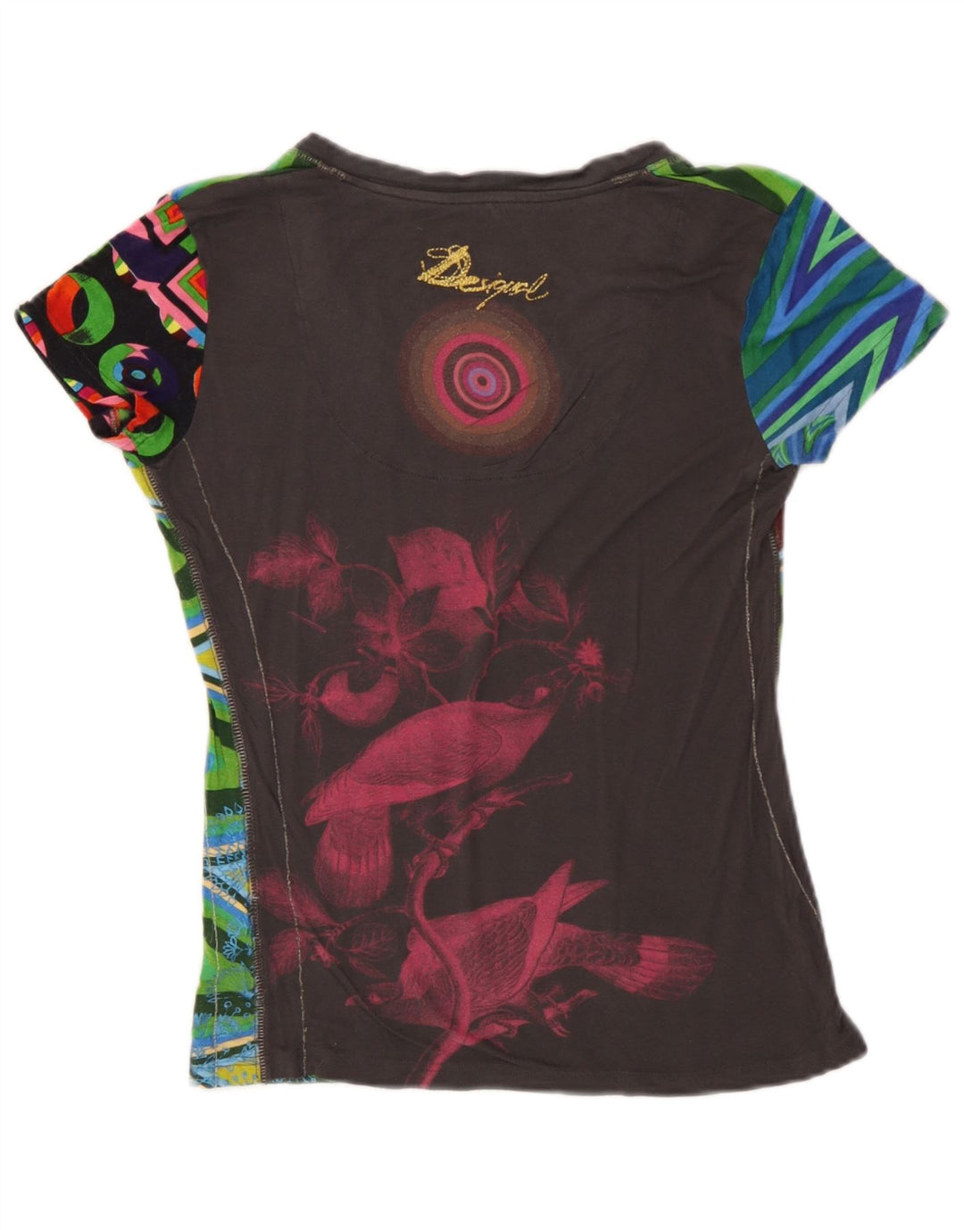 Desigual Camiseta Feminina Gráfica Top UK 12 Média Borboleta Multicolorida