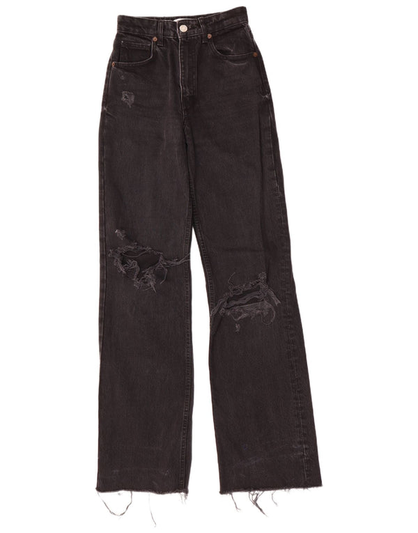 Calça jeans feminina Zara com perna larga desgastada EU 34 2XS W24 L35 preta