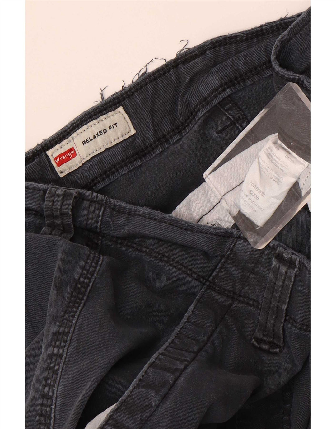 Calça cargo masculina Wrangler com ajuste relaxado W42 L30 algodão cinza