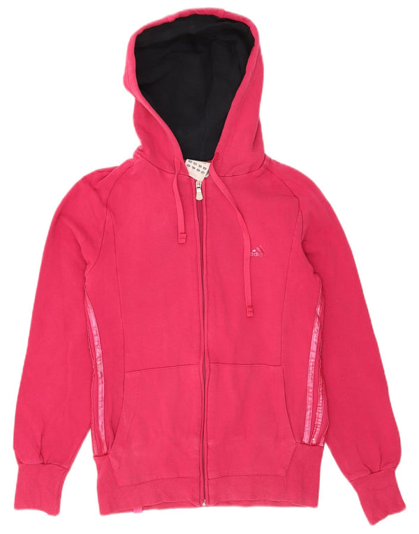 Suéter adidas feminino com capuz e zíper UK 12 algodão rosa médio